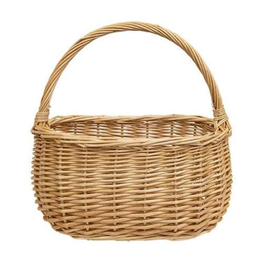 Natural Willow Oval Gathering Basket w Handle - The Fox Decor